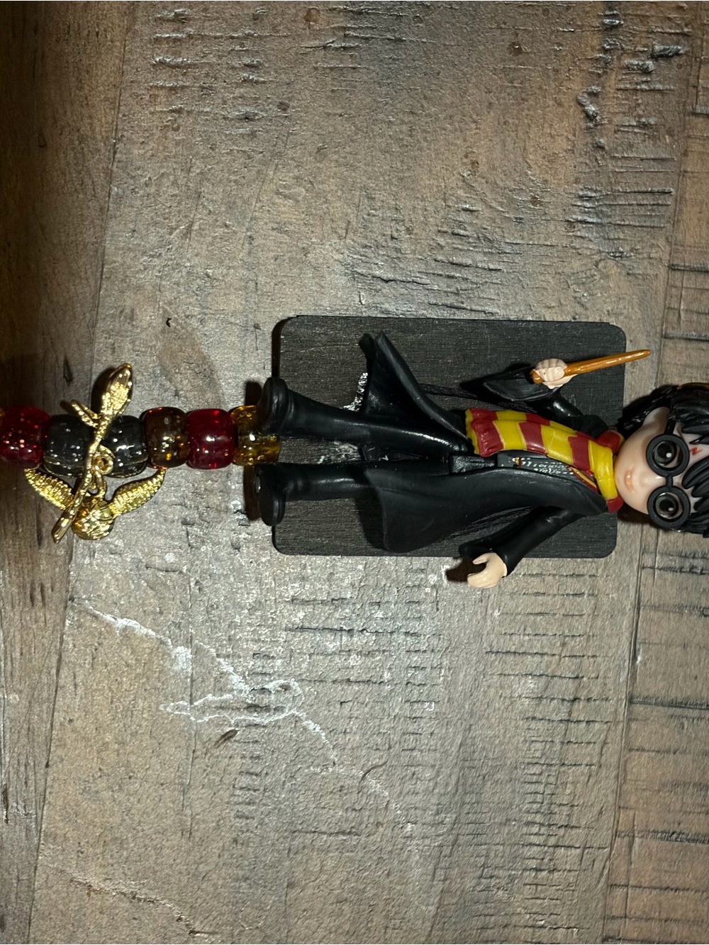 Black and Red Wizard Phone Charm with Gold Accents -